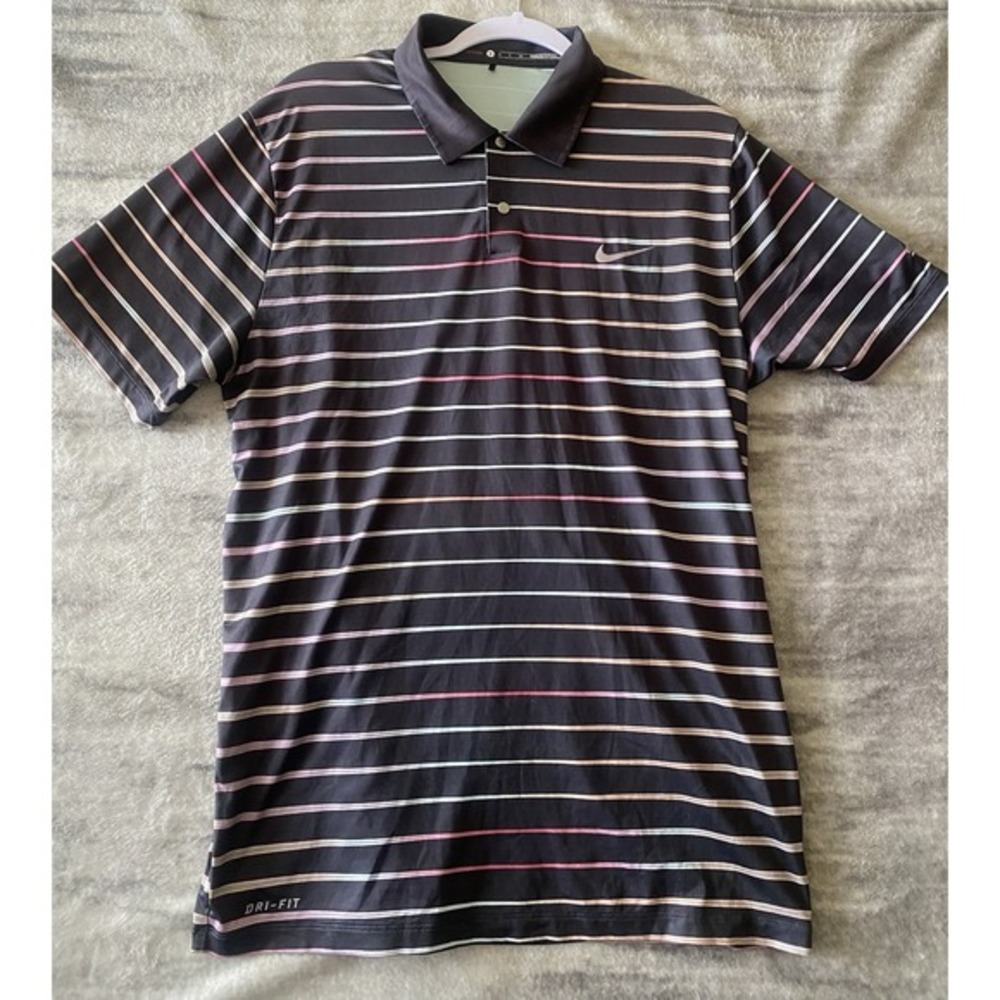 Nike Tiger Woods Collection Dri-FIT Golf Polo Black Striped Mens Small Short Slv